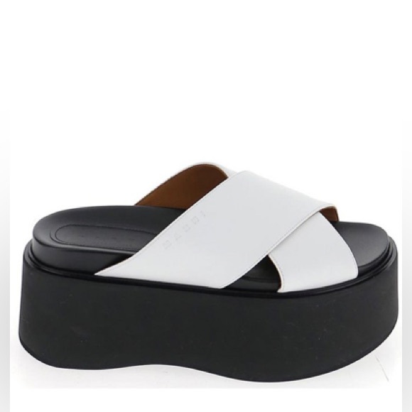 MARNI black white cross cross platform leather sandal slide 38